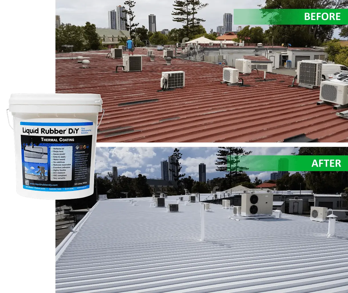 Applying thermal roof coating with Liquid Rubber DIY to reduce heat and protect against sun damage